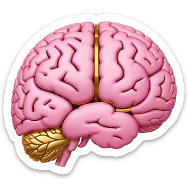 A pink brain with elegant golden details and accents. In the center of the brain, there's a clean, empty space or hollow area, as if a part is carved out. sticker