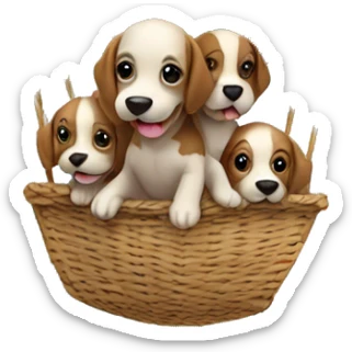 Puppies riding in a hot air balloon. sticker