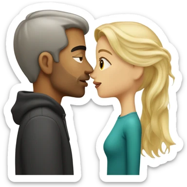 Blonde girl kissing tall dark-haired Latino men sticker