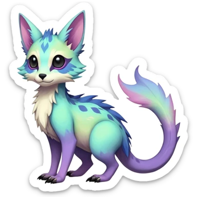 Rare realistic exotic edgy cute pastel gothic epic pretty beautiful handsome gorgeous aesthetic colorful vibrant Vernid-Trico-species-Fakemon-creature by LiLaiRa, 4 legs, 1 tail, random markings, (full body) sticker
