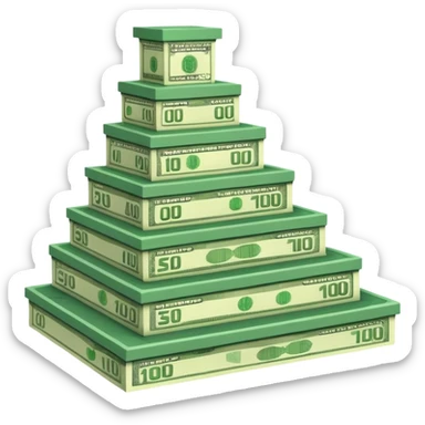 A three-level podium made entirely of stacked banknotes, rising from left to right with each step higher than the previous one. sticker
