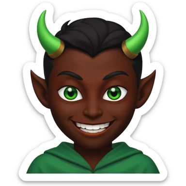 evil person with devilish smile and black face and green eyes sticker