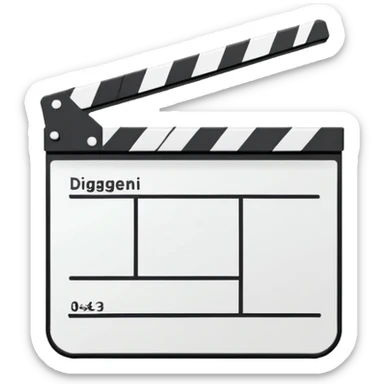 film clapperboard with geometric shape, thin black outlines, single diagonal line, simple design sticker