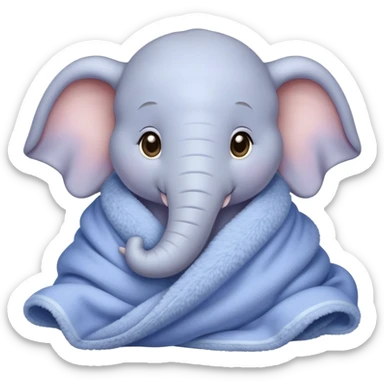 baby white elephant cozy in a periwinkle blanket sticker
