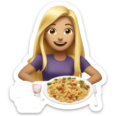  Blonde long hair girl eating big meal  sticker