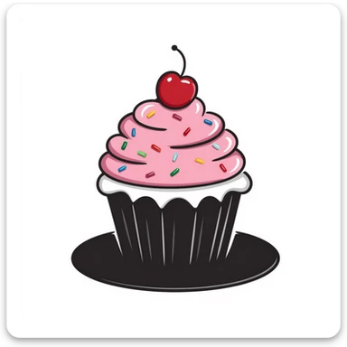 cute cupcake with pink frosting and colorful sprinkles sticker