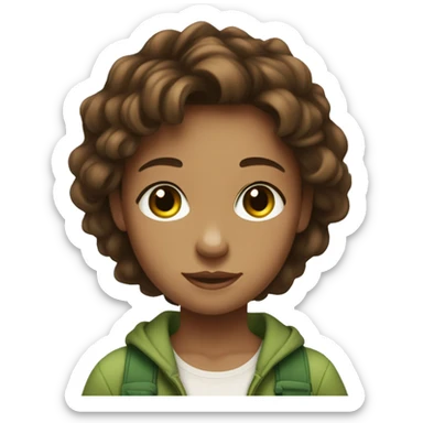 A girl with brwn hair and eyes, in love with a light skin, light brown hair, green mixed with brown eyes, litle bold boy sticker