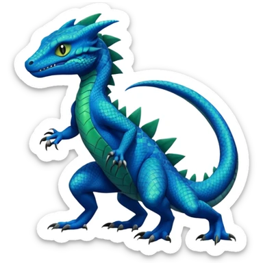 Cyan lizard-Draco-Nargacuga-Sergal-Salandit-Cyclizar-Pokémon, with cobalt-blue flecks patterns sticker