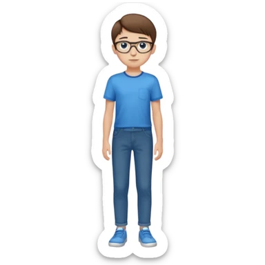 adolescent garçon taille moyenne corpulence maigre cheveux chatain court yeux bleus lunettes photo de pieds en pantalon  sticker