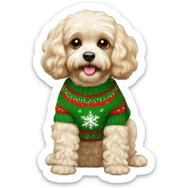 Cream cavapoo wearing a green Christmas jumper  sticker