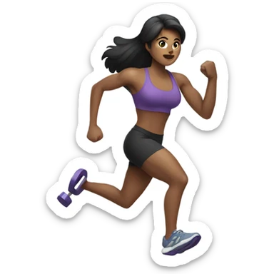 Woman with dark hair running and lifting weights sticker