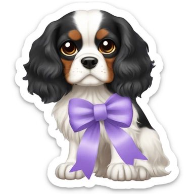 cavalier king charles spaniel color black wit tan with a lavender bow sticker