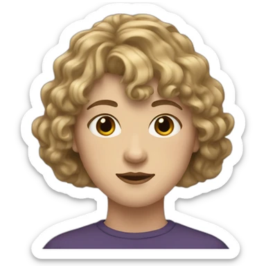 face of nonbinary white person with dark blonde wavy bob and straight bangs sticker