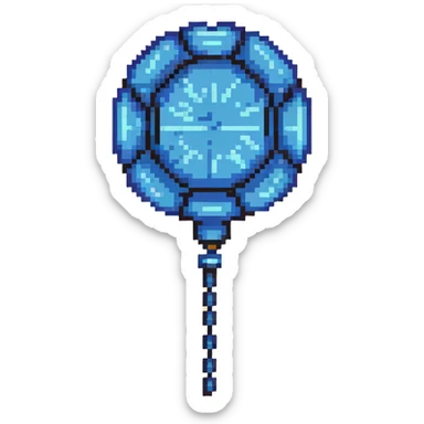 Blue digital bomb with blue antenna-like fuse at the top, round black bomb body with blue accents, pixel art style sticker