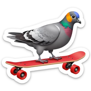Create a pigeon on a red skateboard sticker