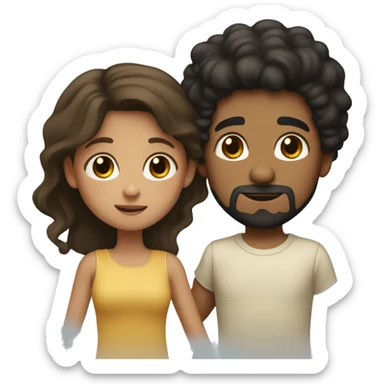 boy with black hair and goatee holding girl with long brown hair and light brown skin sticker