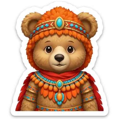 teddy bear Upper, wearing red mayan ancient custome, with carrot half body sticker