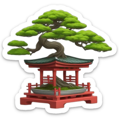 bonsai tree intertwined with torii gate sticker