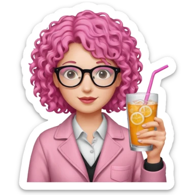 pink curly haired drink holder with glasses  sticker