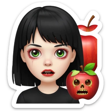 uma garota zumbi no formato Memoji da apple com o cabelo cumprido, preto liso e com franja, blusa preta sticker
