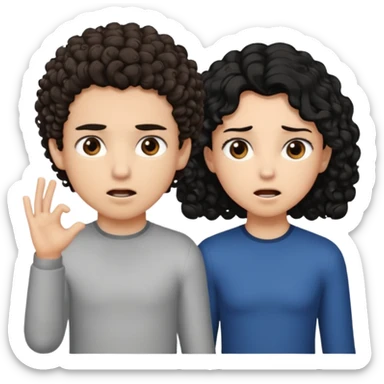 Un garçon cheveux boucle et yeux marron clair et une fille cheveux noir côte à côte se disputant sticker