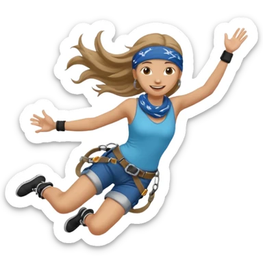 bungee jumping face in action with earrings and long hair flying away and bandana sticker