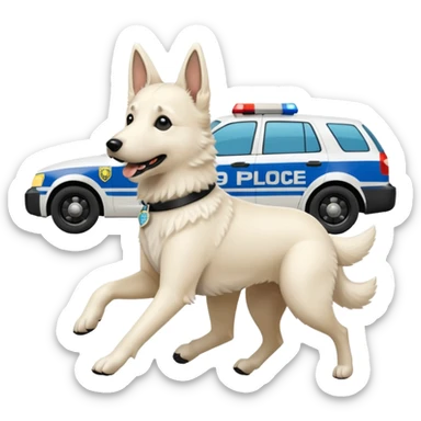 White belgian Shepard Runs away from police car sticker