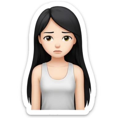 a pretty bratz fair girl with long straight black hair  with a white tank top slightly sad sticker