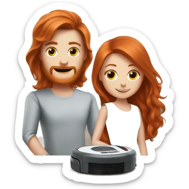 A robot vacuum and a long haired redhead lady being best friends sticker