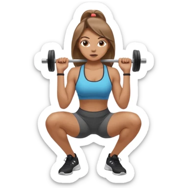 Beautiful woman with light brown shoulder length hair popping a squat without any weights sticker