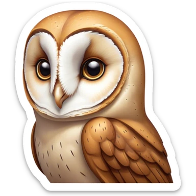Cinematic Deep Thought Barn Owl Portrait Emoji, Head held high with a serene, contemplative gaze, showcasing its beautifully patterned plumage of white and brown, with eyes deeply focused as if pondering ancient secrets, Simplified yet majestically refined features, highly detailed, glowing with a soft, introspective light, high shine, poised and pensive, stylized with an air of profound wisdom, capturing the essence of an owl immersed in deep thought, so thoughtful it feels like it could silently whisper timeless wisdom from beyond the screen! sticker