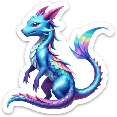 Rainbow Scaley Exotic Salandit-Aurorus-Glaceon-Suicune-Fakémon-hybrid-creature (full body) sticker