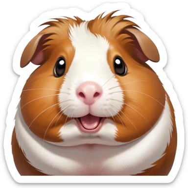 Cinematic Comical Brown and White Banded Guinea Pig Portrait Emoji, Head tilted dramatically with an exaggeratedly amused expression, featuring a striking coat with bold brown and white banding, wide, expressive dark eyes filled with playful disbelief, Simplified yet hilariously expressive features, highly detailed, glowing with a slightly sassy glow, high shine, dramatic yet playful, stylized with an air of cheeky mischief, bright and endearing, soft glowing outline, capturing the essence of a spirited and over-the-top guinea pig, so meme-worthy it feels like it could side-eye its way into internet fame instantly! sticker