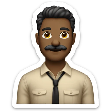 Homem jovem de bigode fino com camisa preta e calça bege clara de corpo inteiro sticker