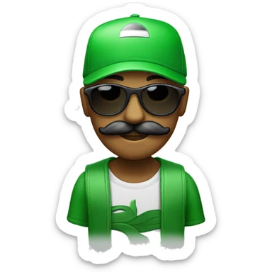 The face of  amen with mustache and with a sunglases and a cap green  sticker