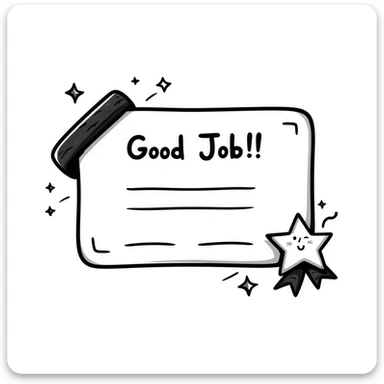 Simple diploma-style certificate with "Good Job!" text and star decorations sticker