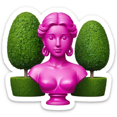 Jeff Koons style pink Grecian bust sculpture in a garden landscape  sticker