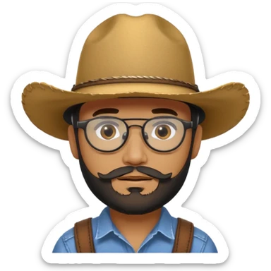 Man wearing a cow boy hat and a chin strap beard and black glasses  sticker