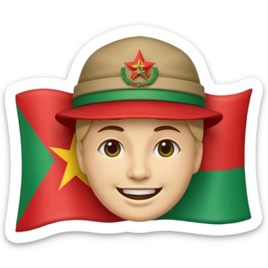 A smiling face emoji with the flag of Transnistria, a horizontal tricolor of red, green, and red stripes with a hammer and sickle in the upper left corner, wearing a hat. sticker