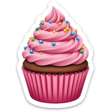 cupcake emoji with visible strawberry cake, swirled chocolate frosting, and magical sprinkles sticker