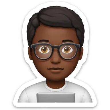 developer emoji, person with glasses and code on screen, black skin tone sticker