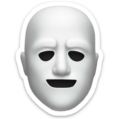 Man wearing circular white mask with black eyes and a line mouth sticker