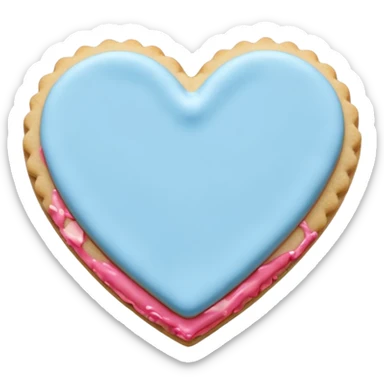 Realistic shortbread cookie in the shape of a heart with pastel blue sticker