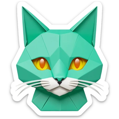 origami cat in color green mint rgb(168, 251, 211) sticker