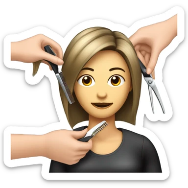 “Create an emoji depicting a hairdresser styling a client’s hair. The hairdresser is holding scissors or a comb, and the client is sitting on a chair. Include details such as the client’s hair and professional tools in the hairdresser’s hands.” sticker
