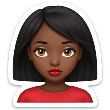 Dark skin gurl with black hair, big lips m, dark brown eye, octagon face shape and chinky eyes no red lipstick  sticker