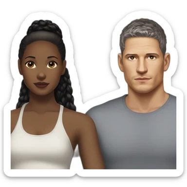Wentworth miller and a black girl brown eyes and sblack hair in a bun sticker