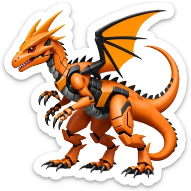 Cool Edgy Black Orange Digimon-Fakemon-Guilmon-Velociraptor-Dragon-Mecha full body sticker