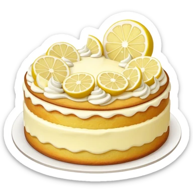A lemon cake with a white cream filling and a few lemon decorations on top. sticker