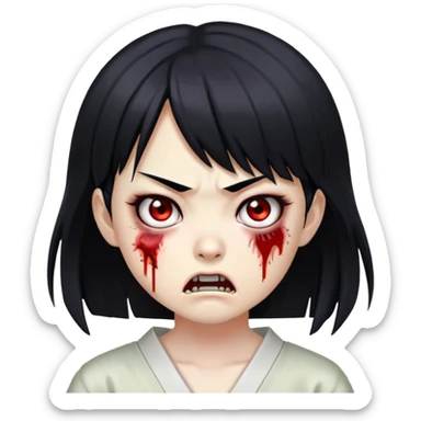 japanese zombie girl angry with side bangs and black hair sticker